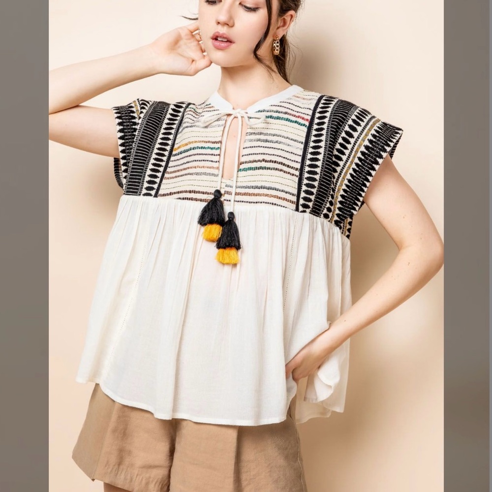 THML Women Top Size XS Boho Multicolor Shorts Sleeves Cotton Summer